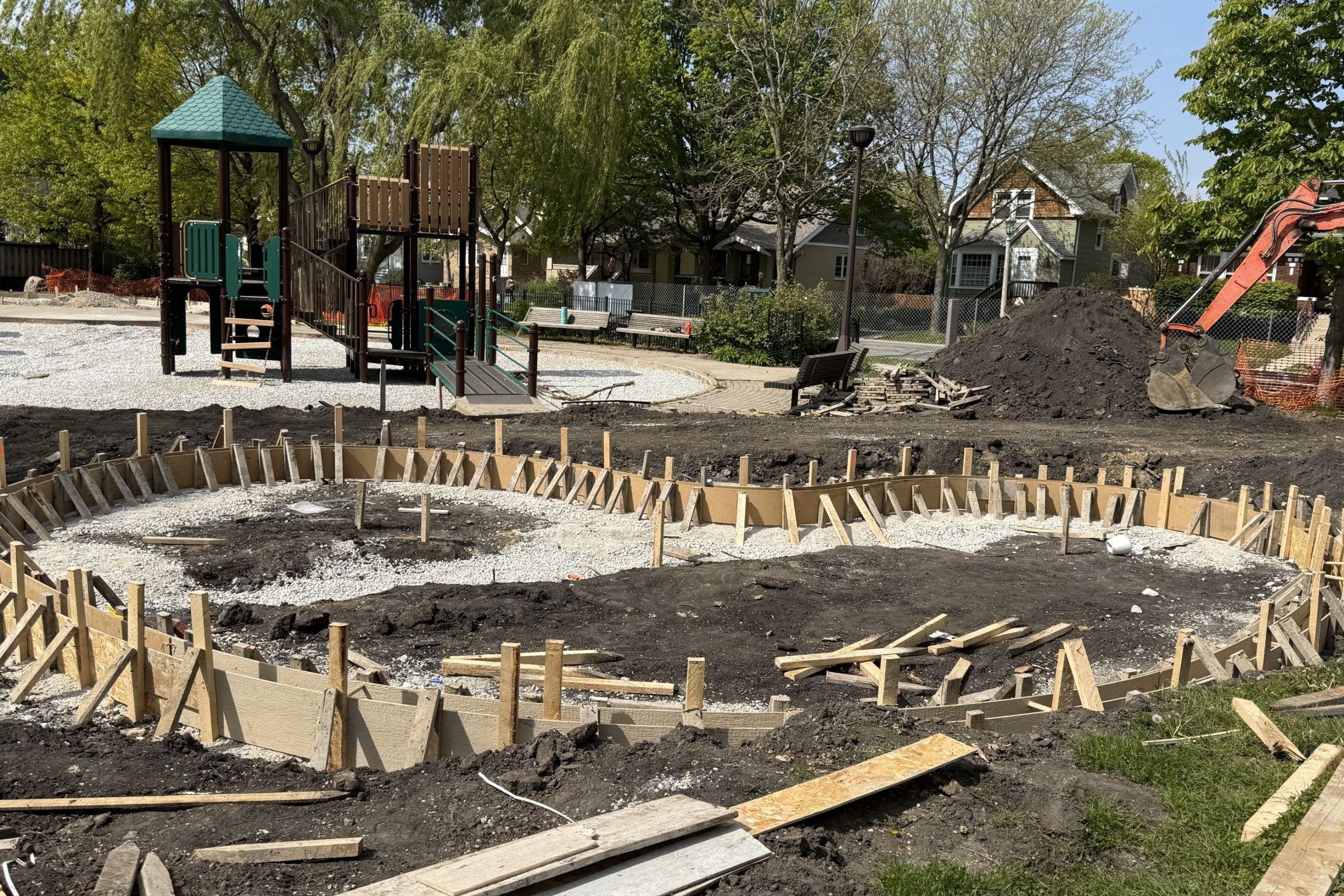 andersen park renovation with wood curb forms around a walking path