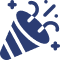 A dark blue icon of a party popper exploding with confetti and streamers, symbolizing celebration.