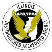 Seal for Illinois IAPD/IPRA Distinguished Accredited Agency, featuring an eagle and the state outline.