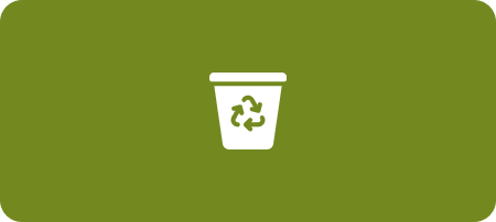 White recycling bin icon with recycling symbol on a green background.