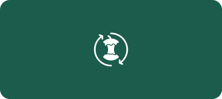 White icon depicting an apple core with circular arrows, symbolizing composting and organic waste recycling.