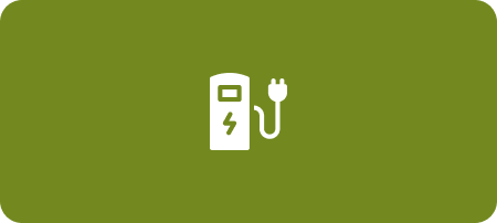 White icon of an electric vehicle charging station with a lightning bolt symbol and a plug.