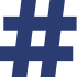 A dark blue hashtag symbol on a white background.