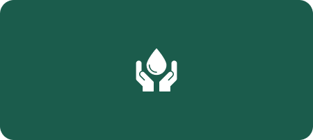 Two cupped hands holding a water droplet icon, symbolizing water conservation and sustainability.